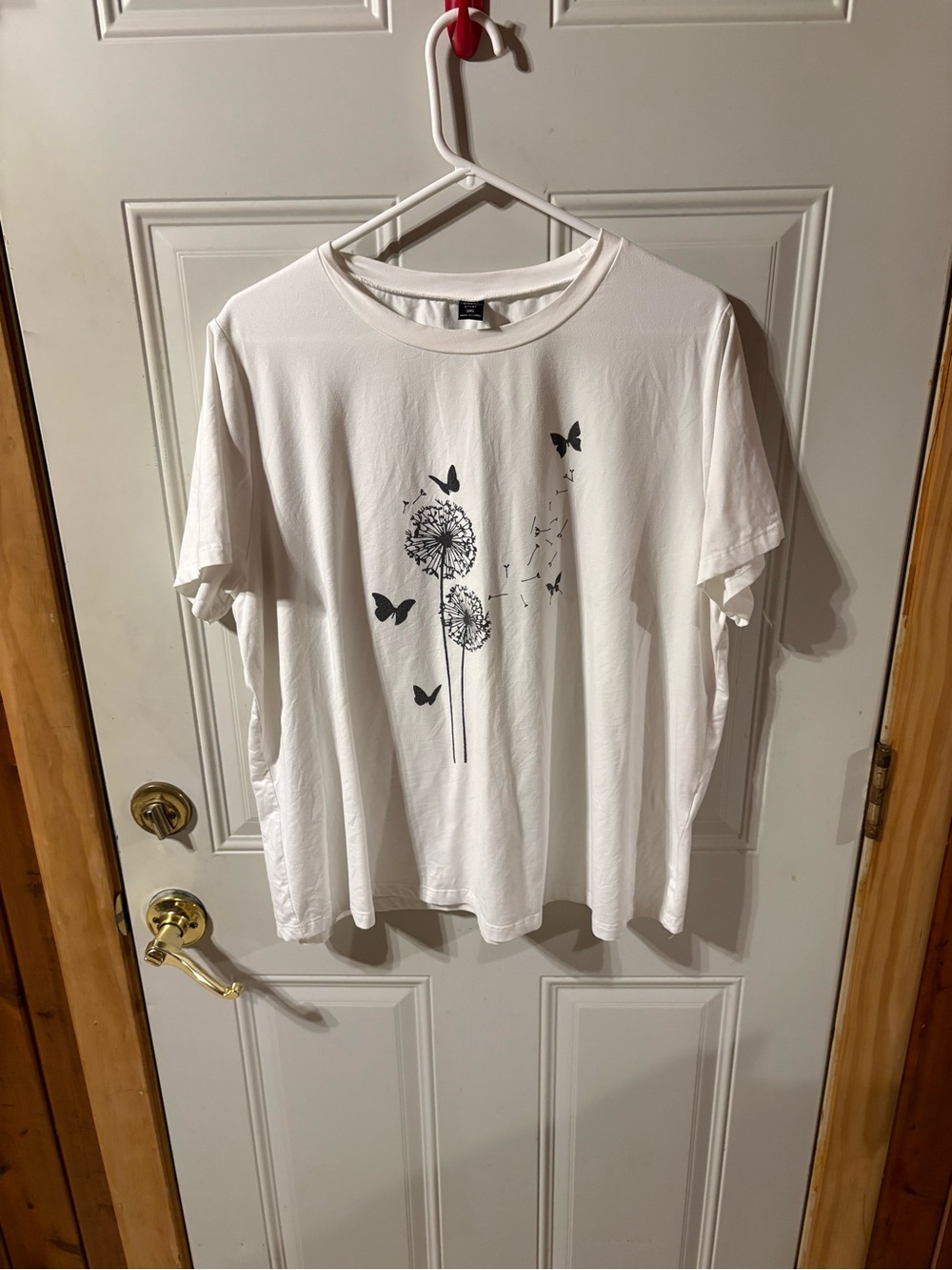SHEIN White Short Sleeve Tee with Black Dandelion & Butterfly Print